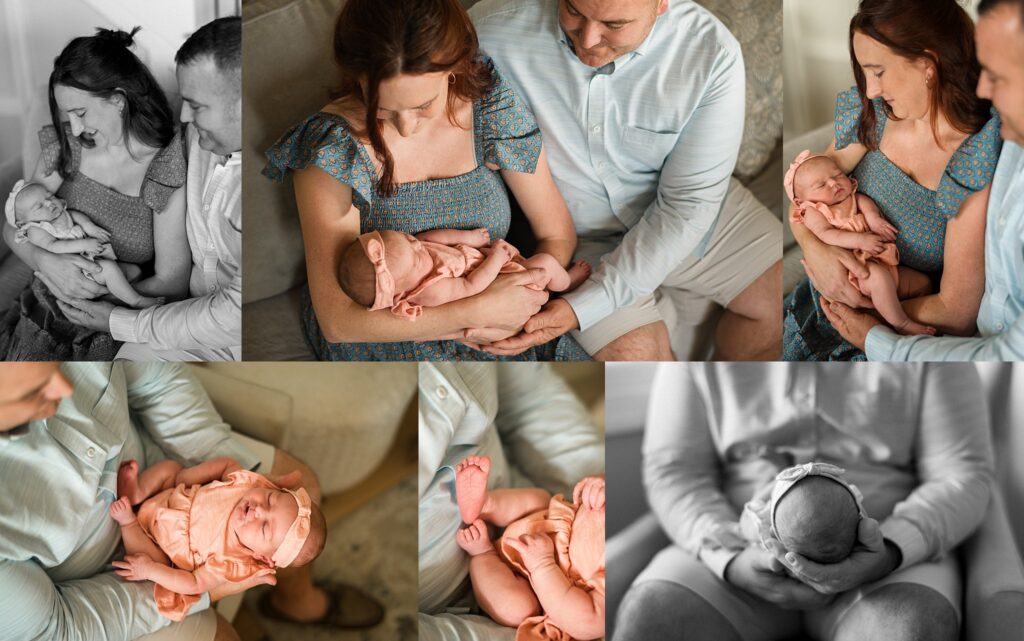 mom and dad hold newborn baby girl